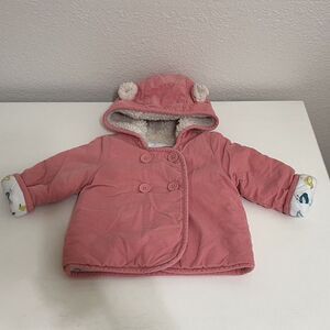 Baby Boden Pink Corduroy Ears Hooded Coat Jacket Bird Lined Girls Sz 6-12 Months